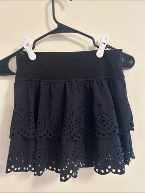 aerie Black Eyelet Tiered Mini Skirt with Scalloped Hem